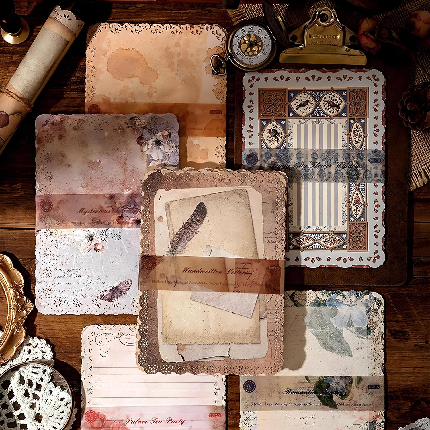 VIVIQUEN Vintage Lace-Edged Scrapbook Paper Set - 60 Sheets Retro Paper 4.9x6.9 Inch Shabby Chic Stationery for Journals, Letter Writing Scrapbooking, Planner Bullet Junk, Collage & DIY Gifts