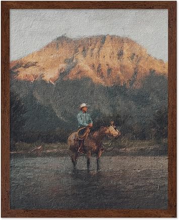 Poster Master Vintage Landscape Print - Cowboy Poster - Western Art - Wild West Wall Design - Gift for Men & Women - Rustic Decor for Office, Living Room or Farmhouse - 8x10 Brown Framed