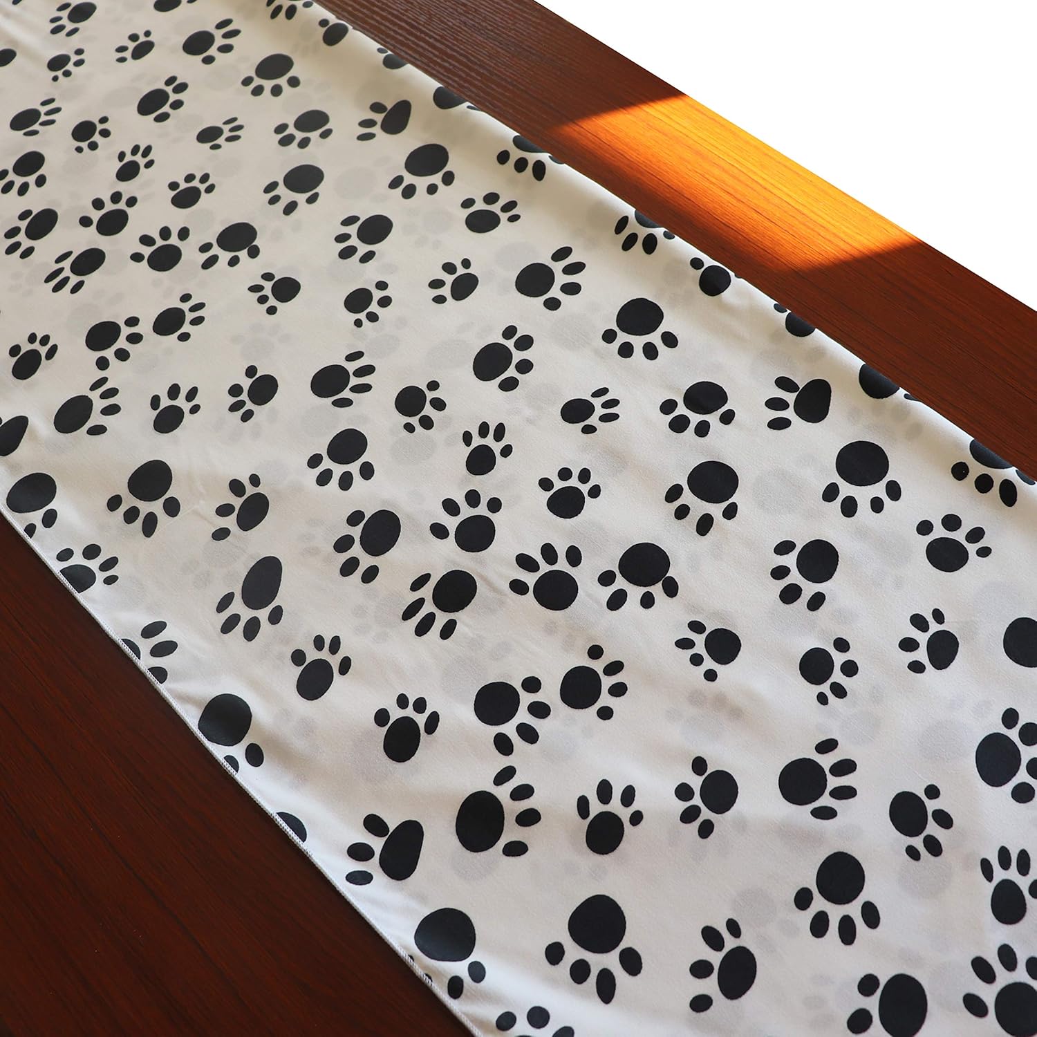 Zen Creative Designs Cotton Animal Paw Print Table Runner Kids Bedroom Event Party Table Decor (12" by 144", Big Black Paw on White)