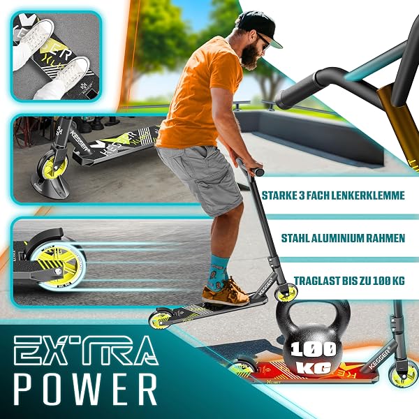 KESSER® Trottinette | Trottinette de Loisir | Trottinette Freestyle X-Limit | Direction à 360°, avec roulement à Billes ABEC 9 de 100 mm, Roues en polyuréthane | Trottinette Solide - 5