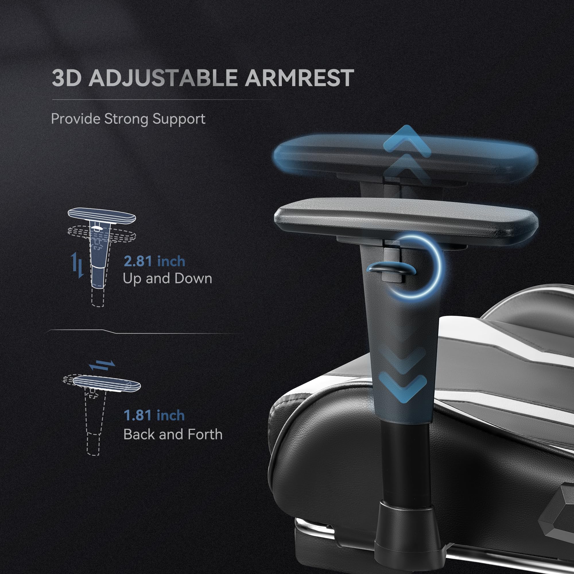 OneGame Sedia Gaming con Poggiapiedi, 3D Braccioli Sedia Gamer grande alta, Ergonomica Regolabili in pelle PU, PC videogiochi Ufficio, 150-200KG, Bianco