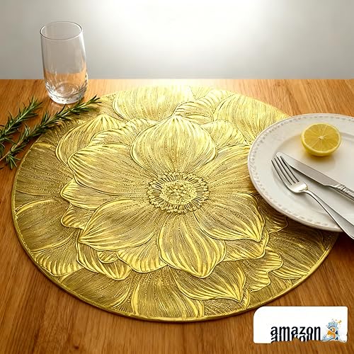 Miniatura 6 de Juego de 6 manteles individuales redondos de 15 pulgadas, color dorado metálico, lavables, fáciles de limpiar, antideslizantes, resistentes al