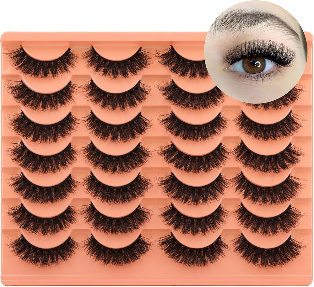 Short Lashes Natural Look False Eyelashes Thick Volume Faux Mink Lashes Pack Wispy Strip Fake Eyelashes Cat Eye Lashes that Look Like Extensions 14 Pairs