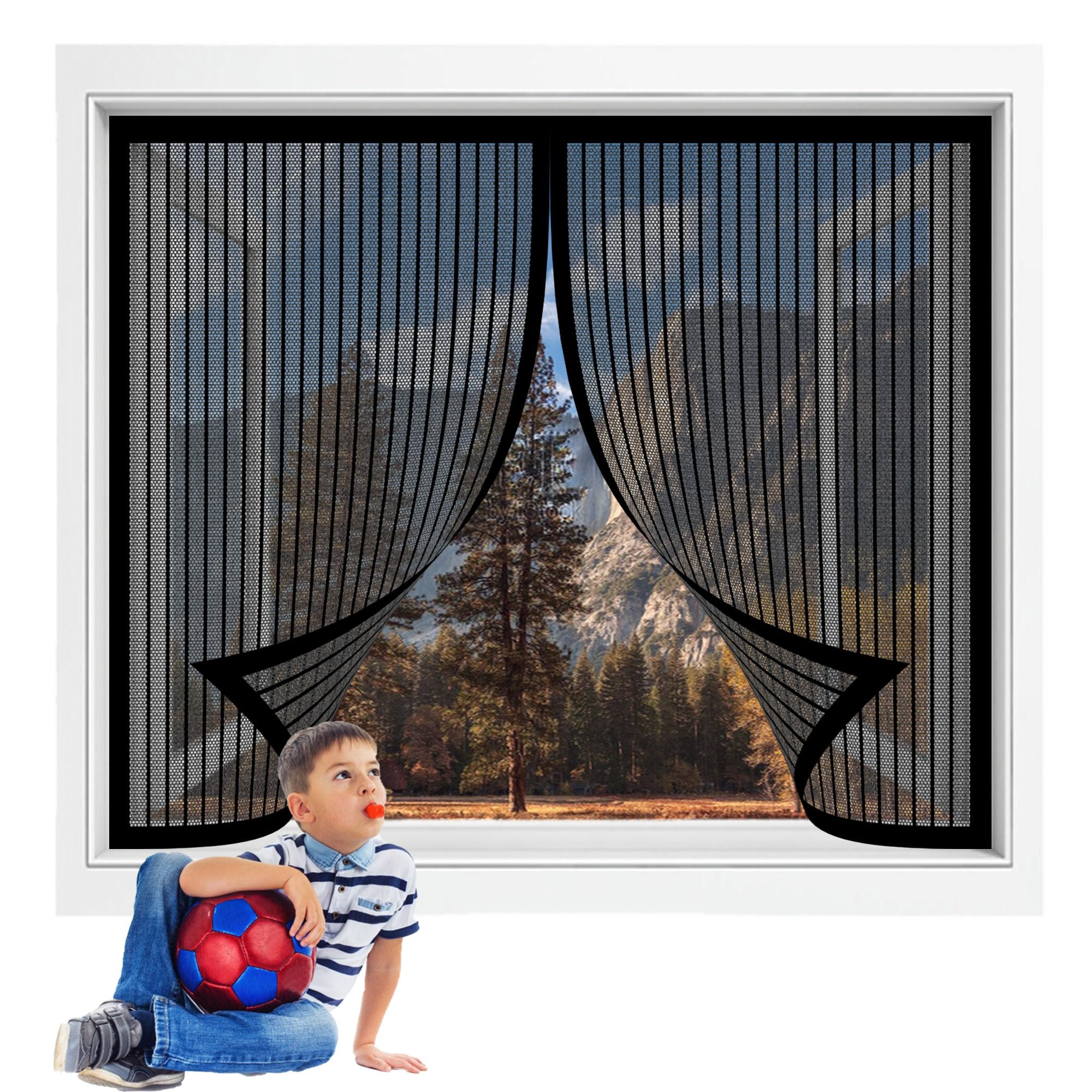 Moustiquaire fenêtre sans perçage 86x107 moustiquaire magnétique amovible noir