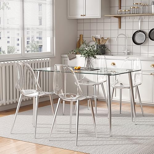 Miniatura 3 de Baysitone Juego de 4 sillas de comedor transparentes, sillas modernas de cocina con asiento transparente, sillas laterales de acento acrílico con