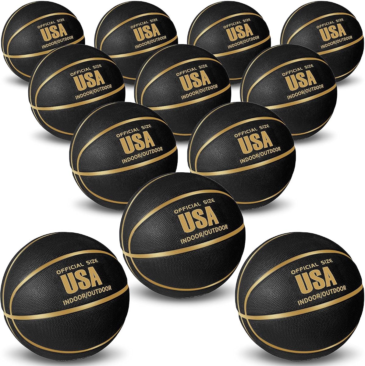 Balón de baloncesto oficial talla 7 de Lenwen a granel | 29.5", Oro Negro, Baloncesto Callejero de Goma, con Bomba, para Interiores y Exteriores, Competencia de Entrenamiento de Juegos, Hombres, Adultos, Adolescentes