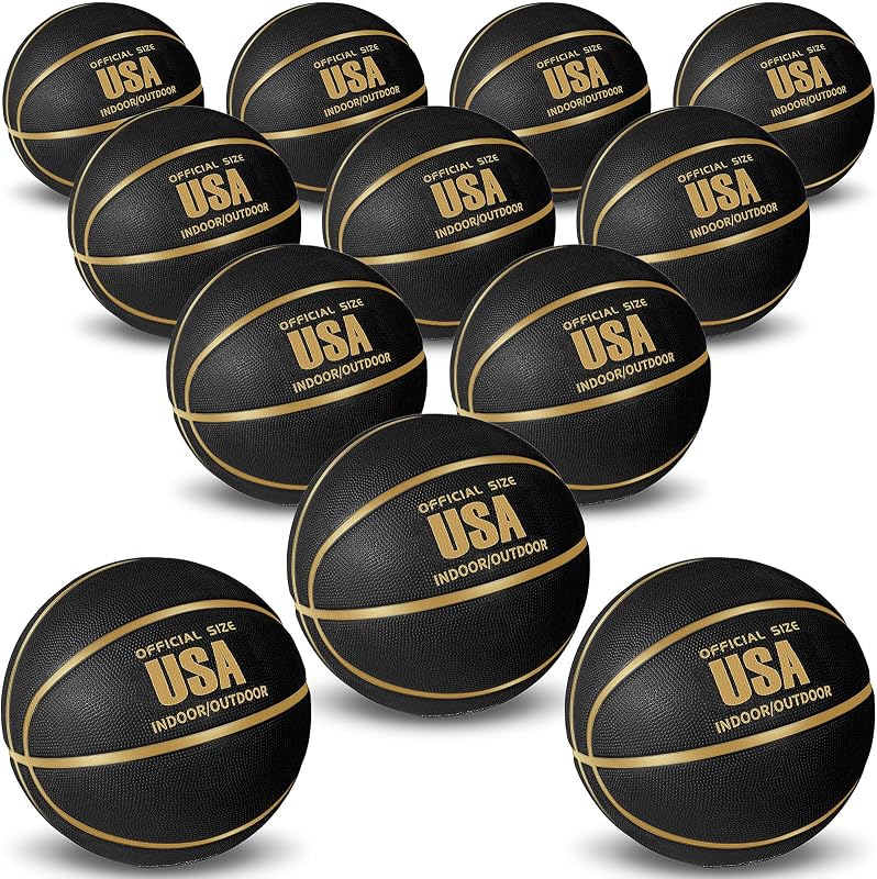 Balón de baloncesto oficial talla 7 de Lenwen a granel | 29.5", Oro Negro, Baloncesto Callejero de Goma, con Bomba, para Interiores y Exteriores, Competencia de Entrenamiento de Juegos, Hombres, Adultos, Adolescentes