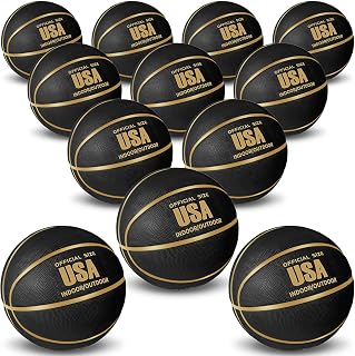 Balón de baloncesto oficial talla 7 de Lenwen a granel | 29.5", Oro Negro, Baloncesto Callejero de Goma, con Bomba, para Interiores y Exteriores, Competencia de Entrenamiento de Juegos, Hombres, Adultos, Adolescentes