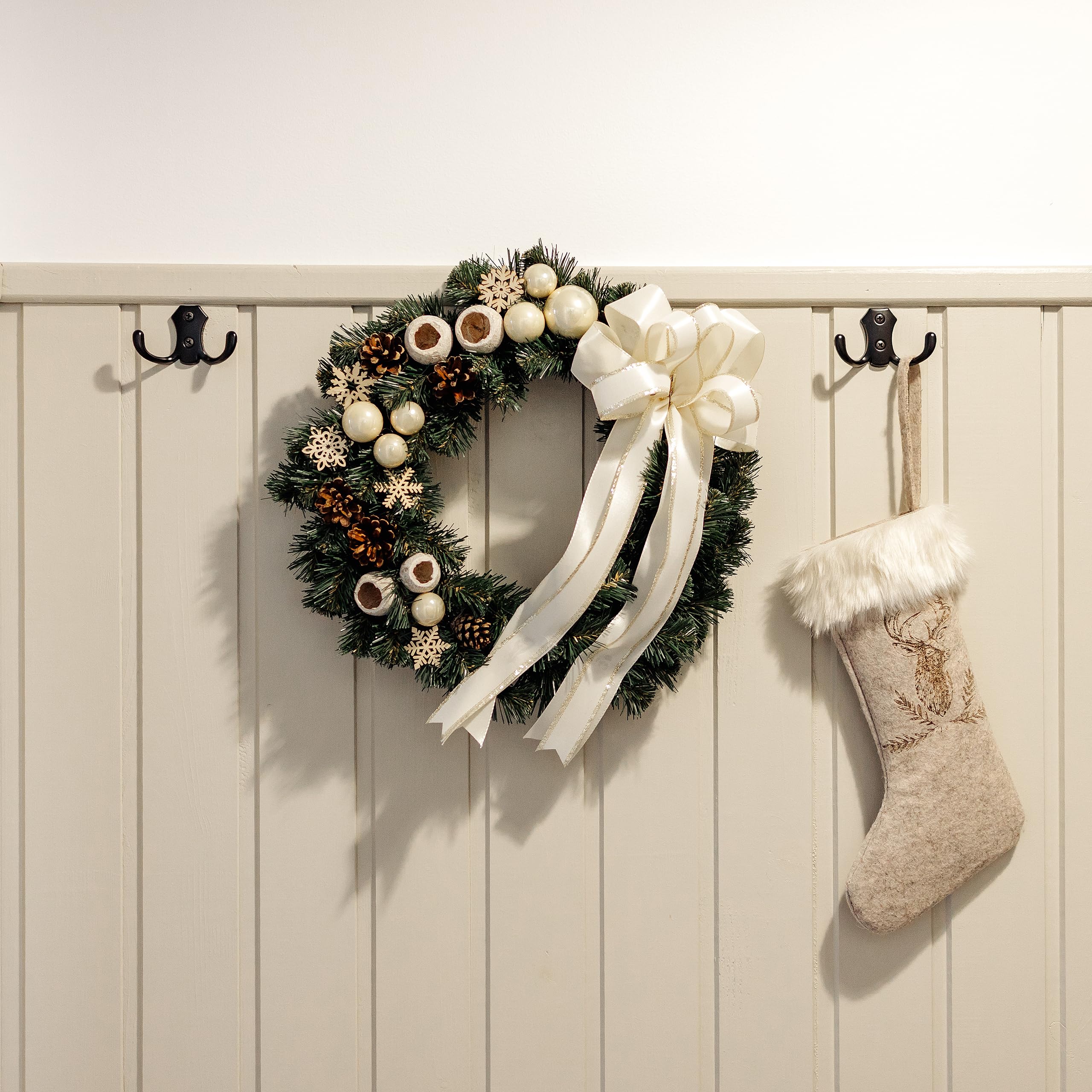 Creative Home Corona de Navidad Guirlanda Crema Redonda Diámetro 35cm