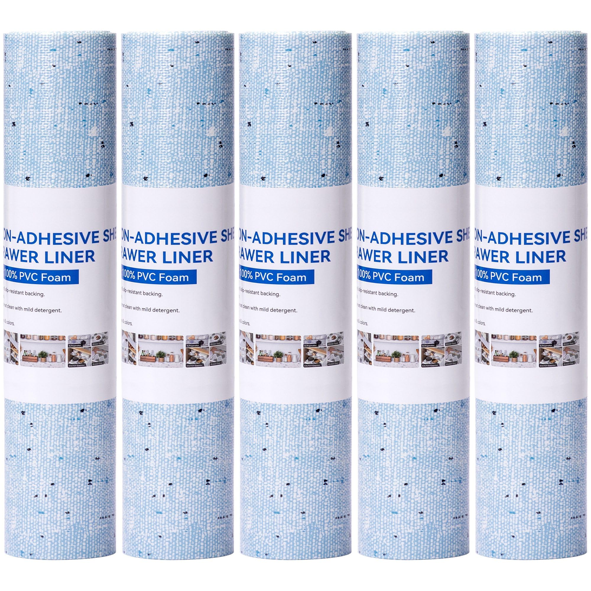 Cabinet Liners 5Rolls*12" W x 120" L Wide Non Adhesive Kitchen Drawer Liner, Waterproof Shelf Liner Durable Anti-Slip for Kitchen Cabinets Shelf Liner