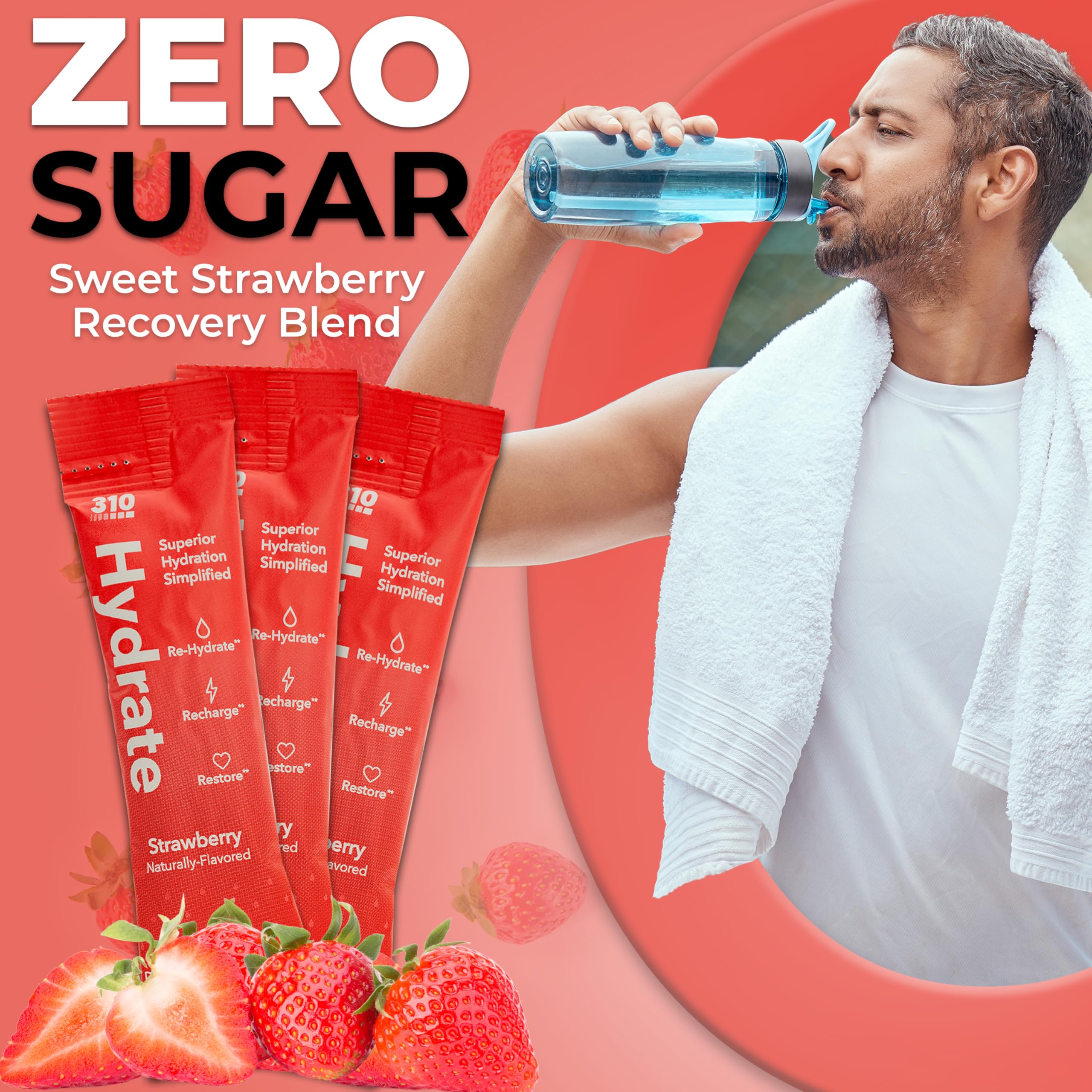 310 Nutrition Sugar Free Electrolytes Powder - Instant Hydration Packets for Daily Fluid Balance - Caffeine-Free Rehydration Drink Mix, Low Calorie & Keto Friendly - Strawberry 15 Singles thumbnail 7