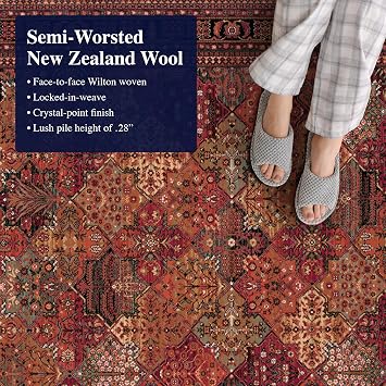 Couristan New Zealand Wool Runner Rug, Panel Design, Deep Red, 2' x 9'