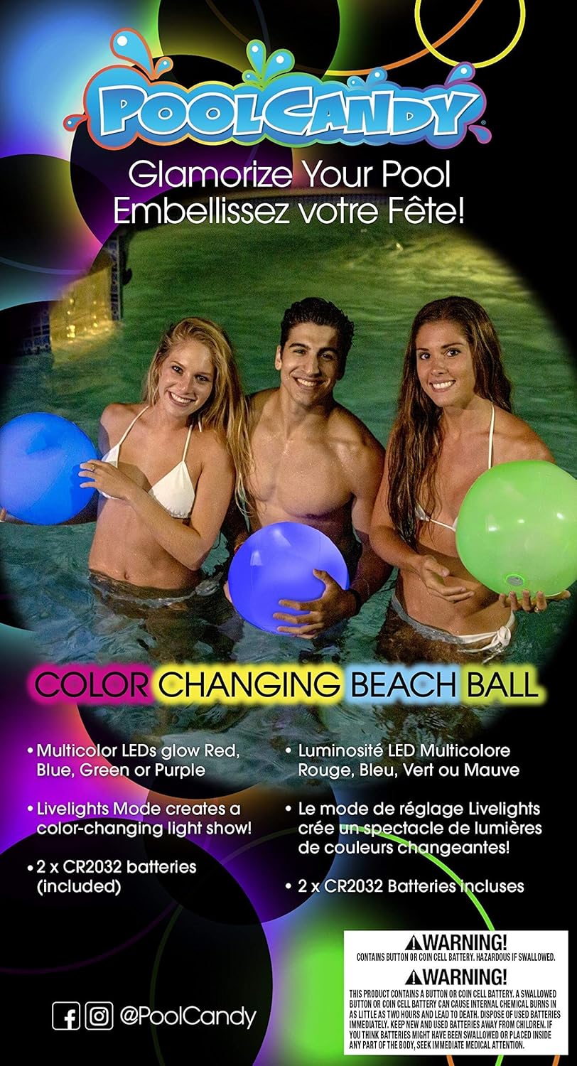 Poolcandy Inflatable Beach Ball Illuminated LED Giant Size 30 inch Wide Inflatable Ball