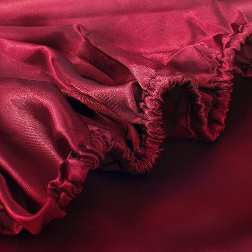 Miniatura 4 de Sábana bajera ajustable de satén de seda, solo sábanas bajeras de bolsillo profundo, transpirable, no se decolora, totalmente elásticas, se venden