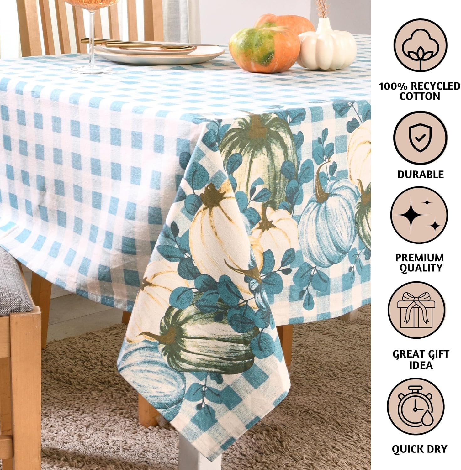Folkulture Table Cloth | (60 x 84) Fall Tablecloth for Dining Room | 100% Cotton Table Cover for Fall Decorations for Home | Farmhouse Tablecloth or Tablecloths Rectangular | Thanksgiving Decoration