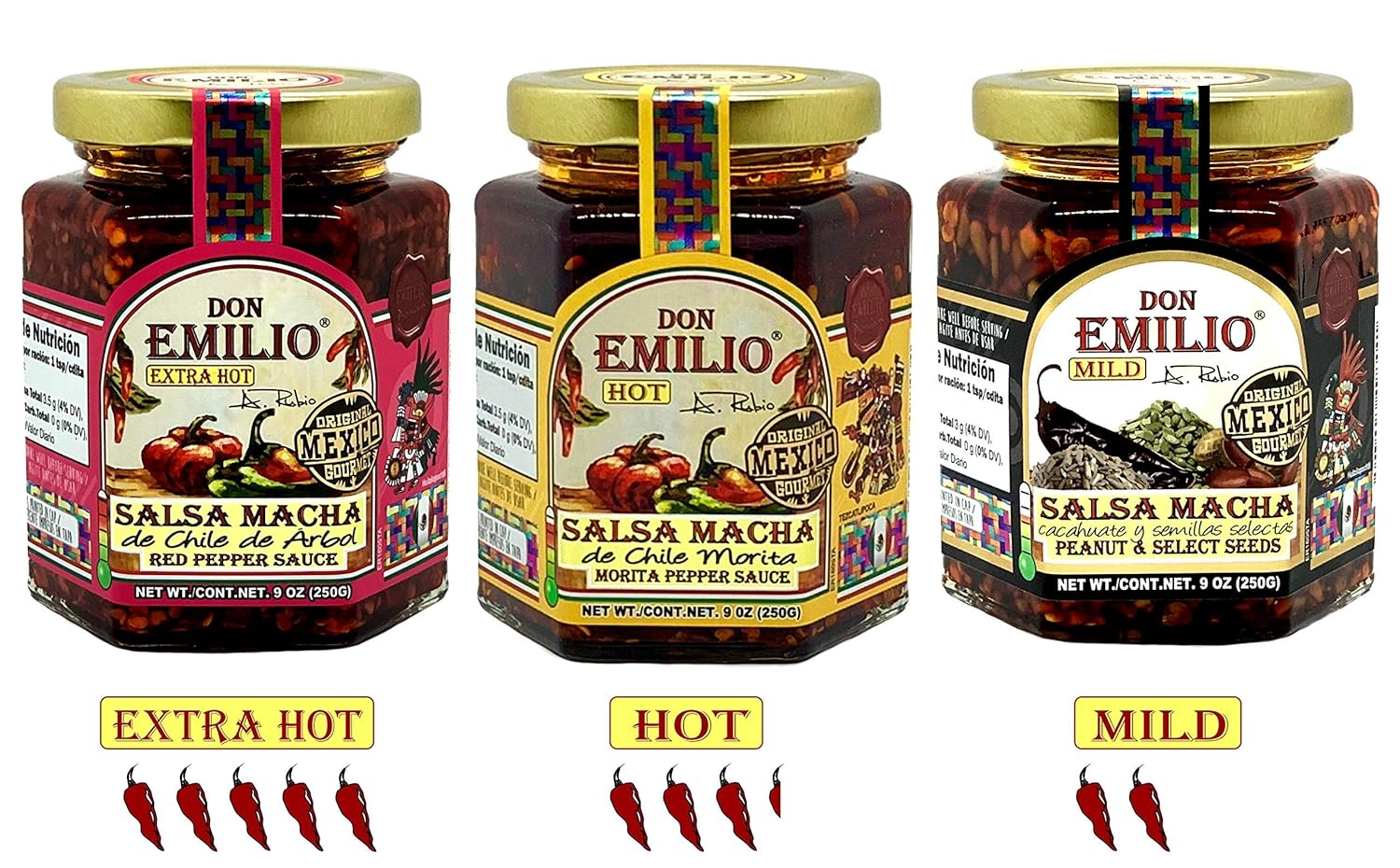 Pack de 3 Salsas Macha (Morita, Roja y Cacahuate) 9 oz por Mexico2Us