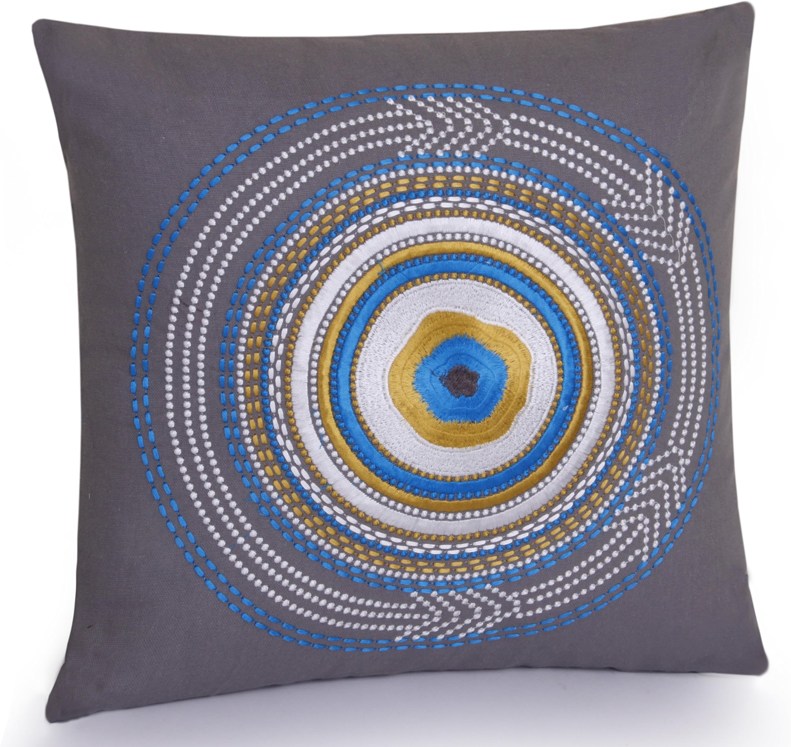 Jovi HomeRimini Hand Embroidered Decorative Pillow, 16-Inch by 16-Inch, Gray/Blue