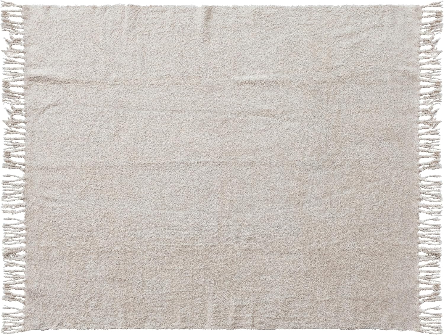 Creative Co-Op Woven Cotton Chenille Throw with Fringe, Natural
