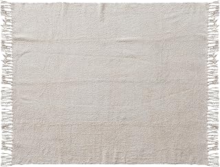 Creative Co-Op Woven Cotton Chenille Throw with Fringe, Natural
