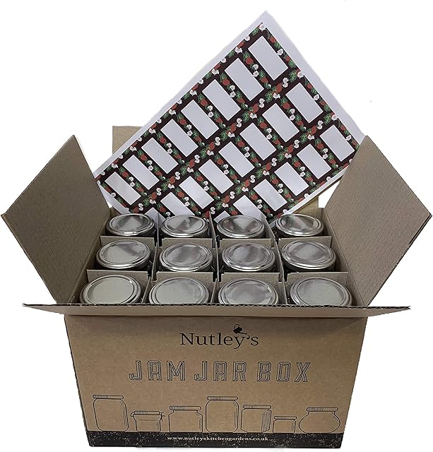 Nutley's 24 Hexagonal 8oz Jam Jars with Silver Lids & 24 Fruity Labels