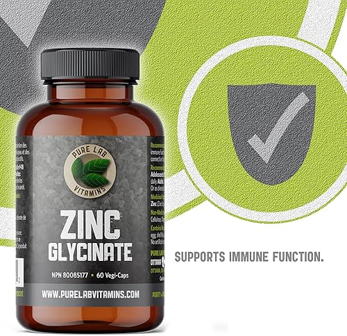 Miniatura 2 de Suplemento de glicinato de zinc de 23 mg – 60 cápsulas veganas por Pure Lab Vitamins – Sal de aminoácidos para una piel y uñas saludables – Apoya el