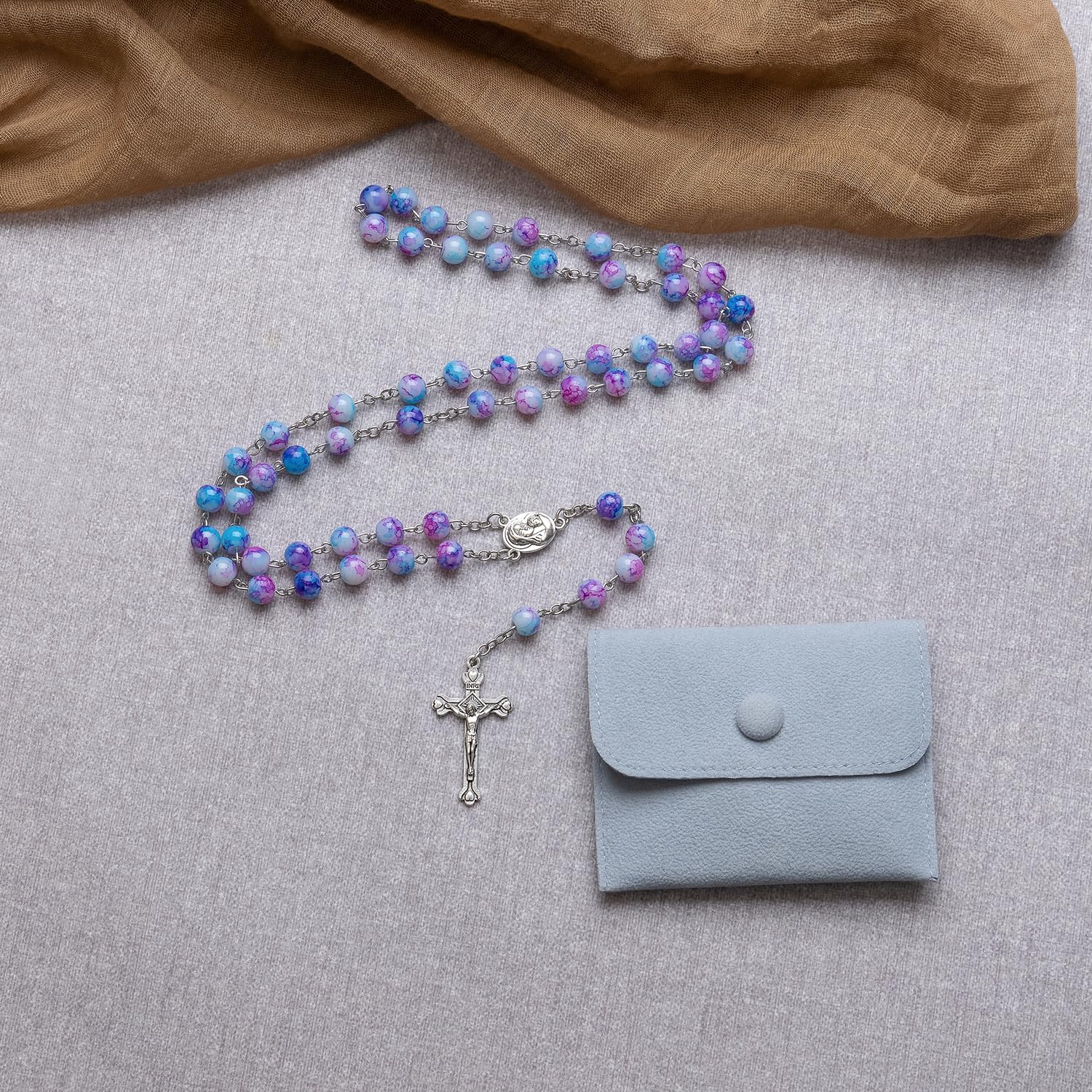 Rosary Beads Catholic for Women - Confirmation Gifts for Teenage Girl, Ocean Pattern Rosary Beads, Solid Colored Simple Style Button Bag, Exquisite Gifts for Women - Image 3