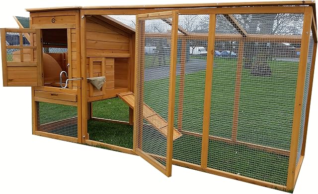 Large 8ft Chicken Coops Large Chicken Coop Hen House Ark Poultry Run Nest Box Rabbit Hutch Suitable For Up To 4 Birds - Integrated Run & Cleaning Tray & Innovative Locking Mechanism