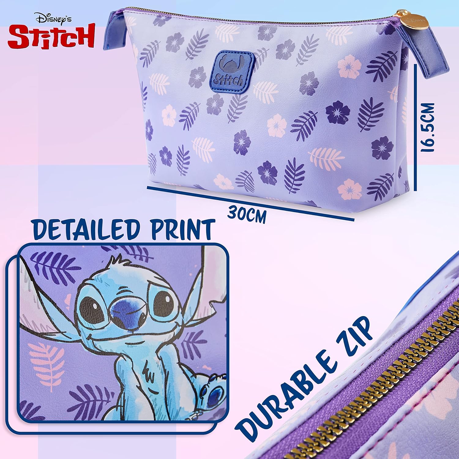 Disney Stitch Makeup Bag for Girls, Teens, Cute Travel Toiletry Bag for Beauty Accessories, Zipped Make Up Cosmetics Storage, Gifts for Women (Purple)