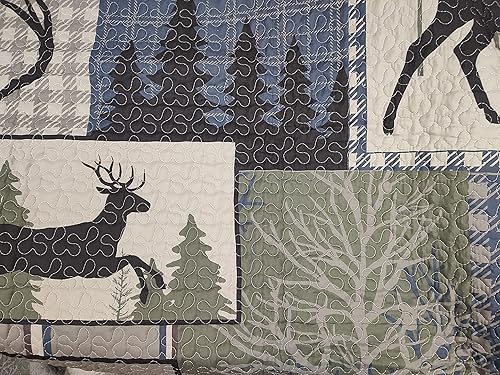 Miniatura 3 de Deleon Collections Deer Run - Juego de ropa de cama con diseño de retazos, tamaño Queen + 2 fundas de almohada estándar, azulverdegris
