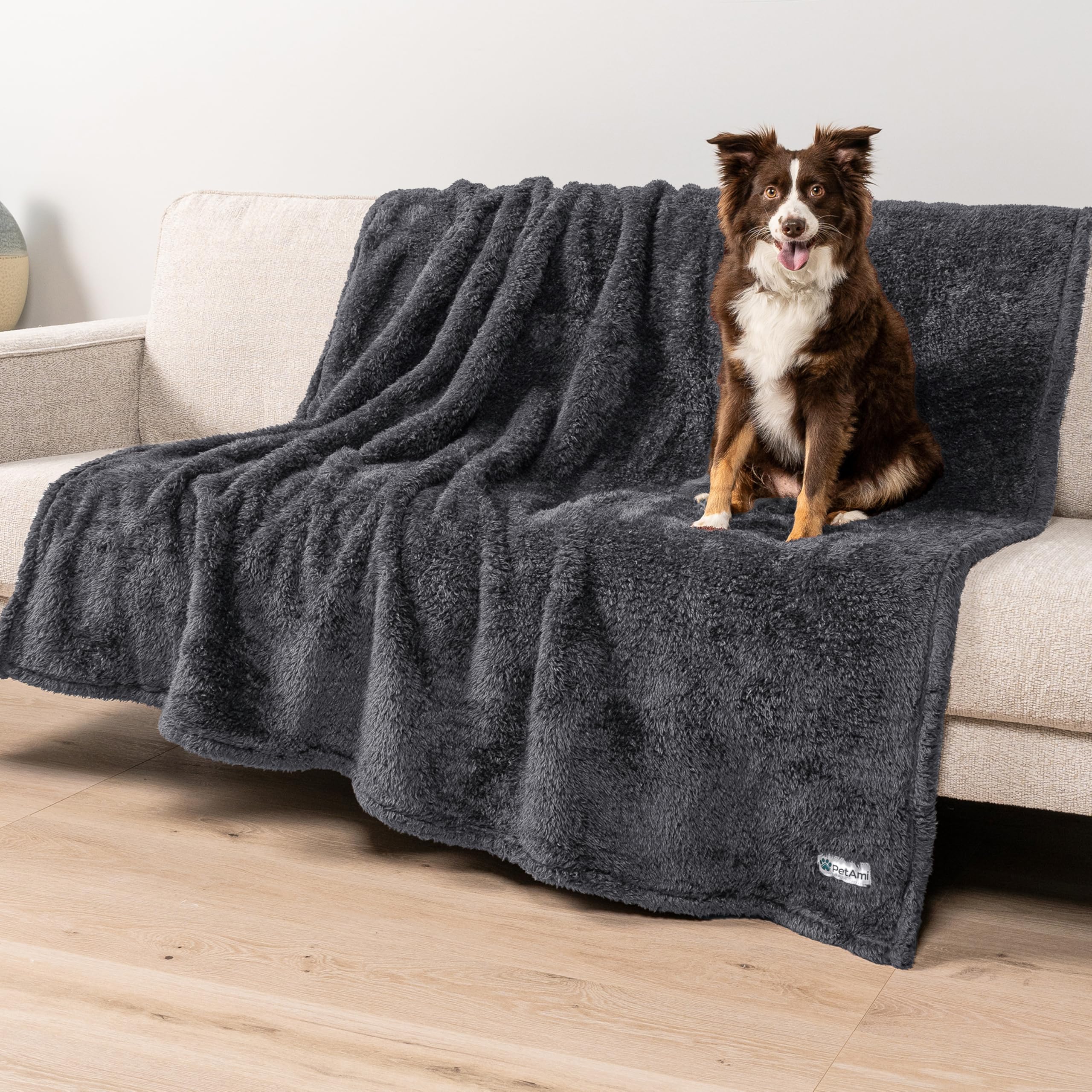 PetAmi Fluffy Waterproof Dog Blanket Fleece | Soft Warm Pet Fleece Throw for Large Dogs and Cats | Fuzzy Furry Plush Sherpa Throw Furniture Protector Sofa Couch Bed (Grey, 60x80)