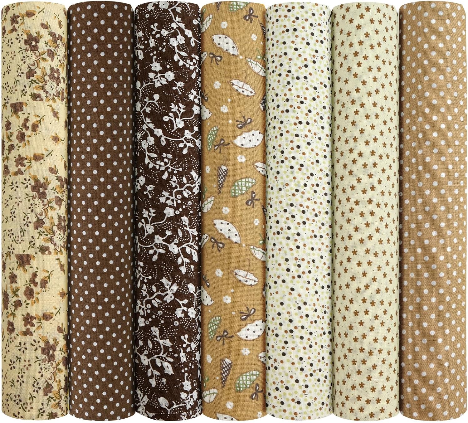 7pcs Fabric Bundles Squares, 20" x 20" 100% Cotton Quilting Fabric Bundles, Floral Precut Squares Patchwork for Sewing, Quilting, DIY Crafts, Brown