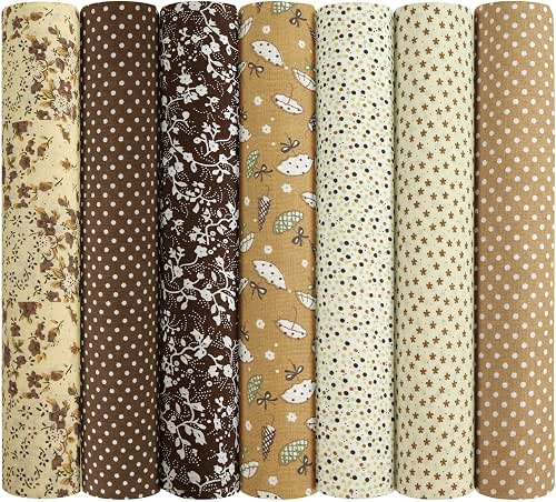 7pcs Fabric Bundles Squares, 20" x 20" 100% Cotton, Brown
