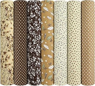 7pcs Fabric Bundles Squares, 20" x 20" 100% Cotton Quilting Fabric Bundles, Floral Precut Squares Patchwork for Sewing, Quilting, DIY Crafts, Brown