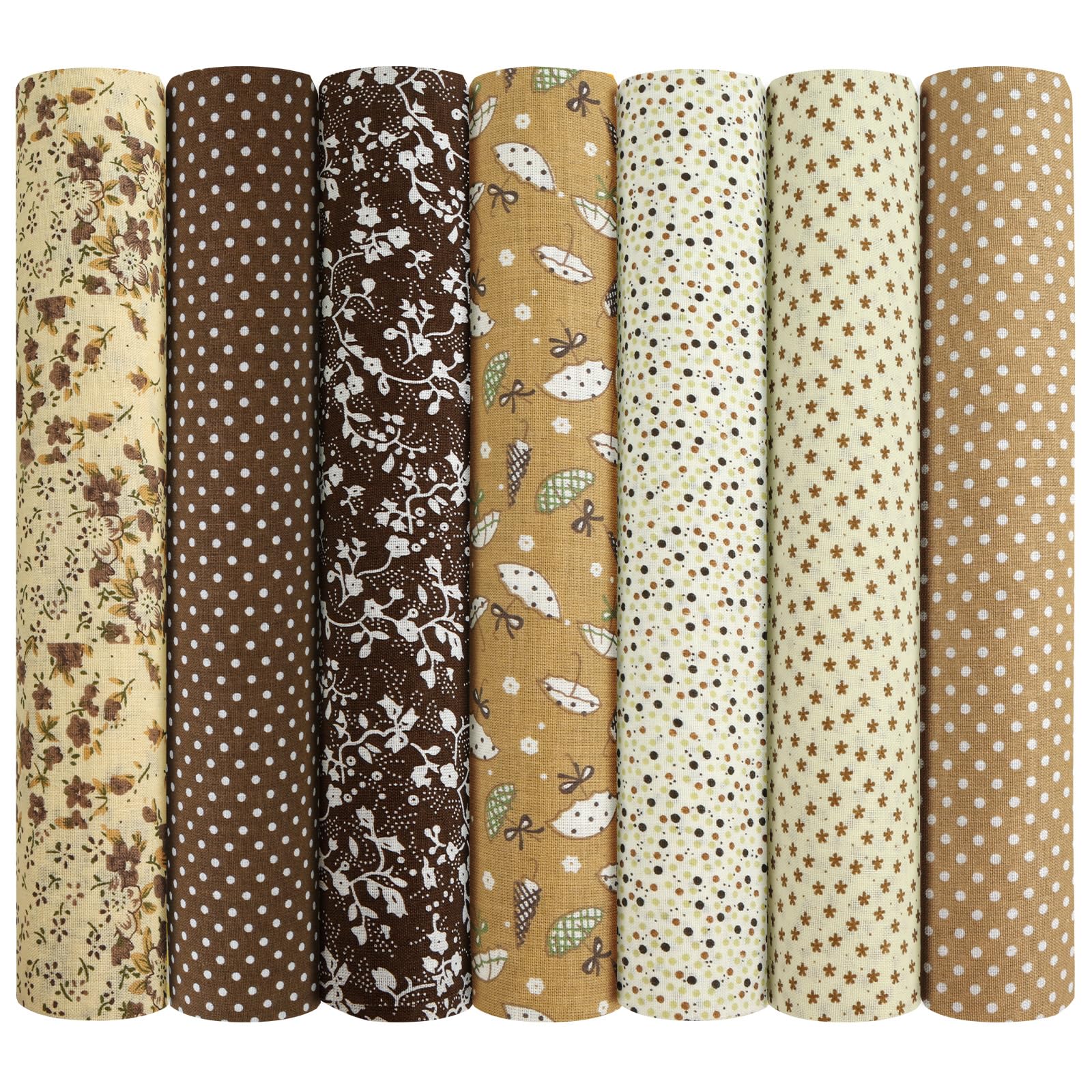 AOOSA 7pcs Fabric Bundles, 20"x20" Cotton Quilting Fabric Squares, Brown — image 1