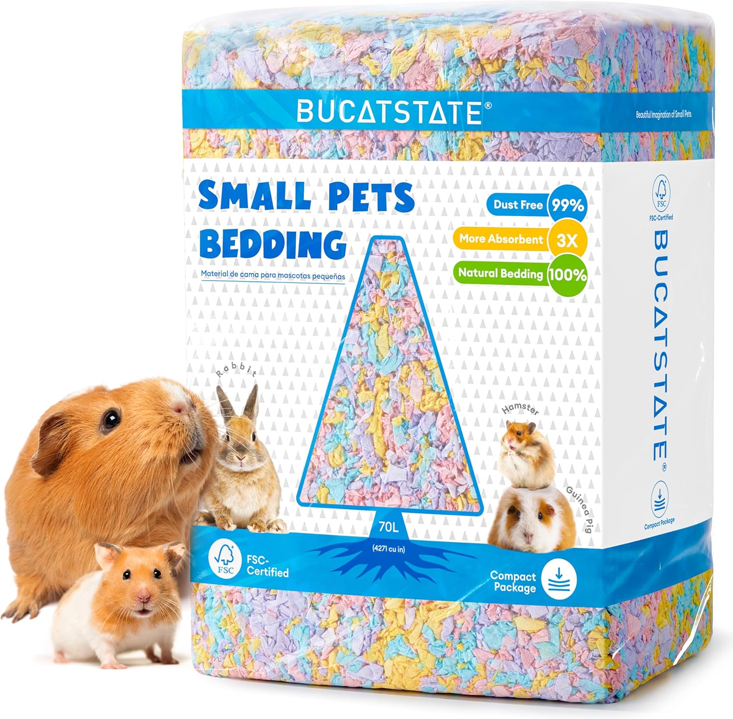 BUCATSTATE Hamster Bedding 70L, Truly 99% Dust-Free Small Animal Paper Bedding Odor Control, Cozy Hamster Litter for Rabbit Rat Syrian Dwarf Hamsters Gerbils (Party Confetti)