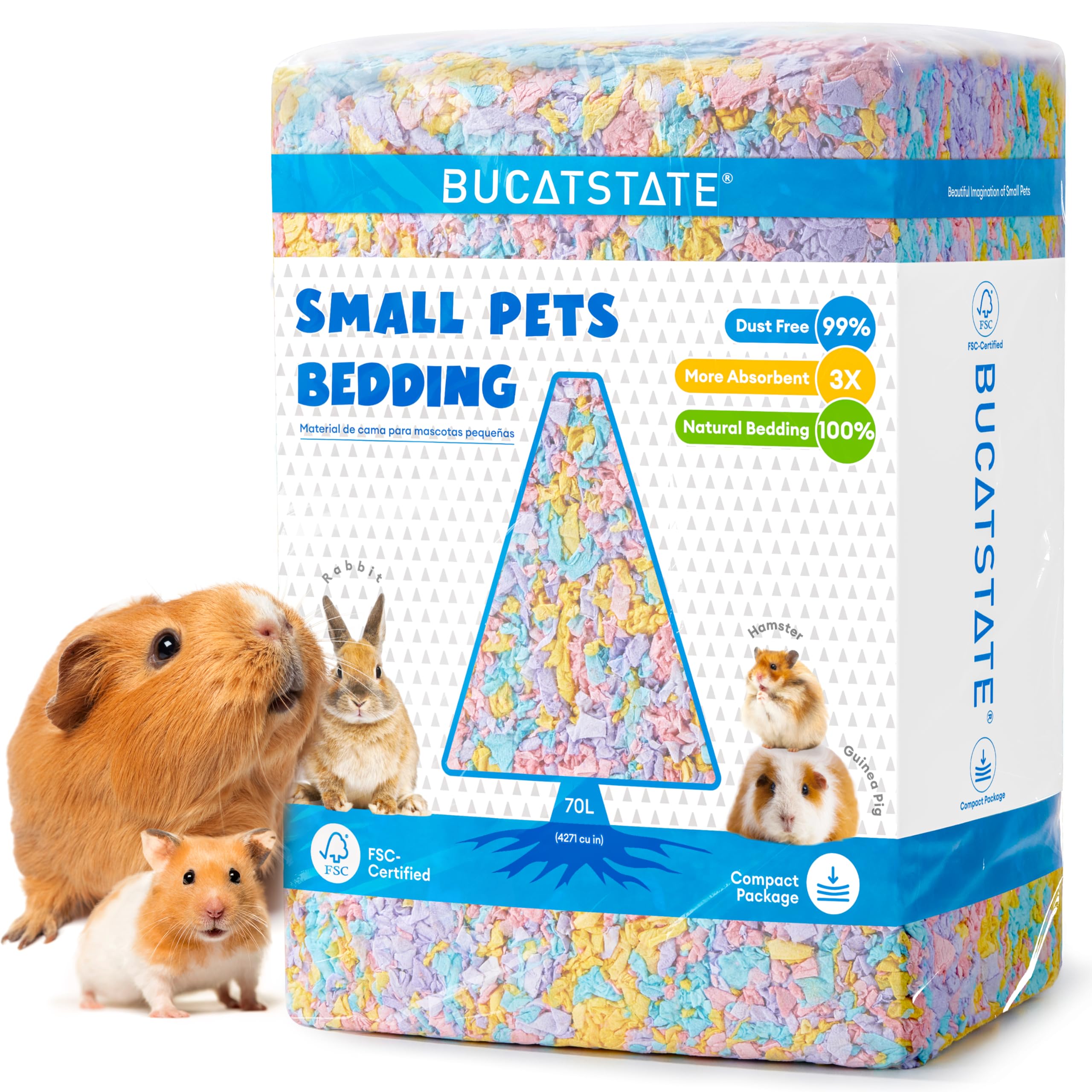 BUCATSTATE Litière en papier pour hamster - 70 l - Particulièrement absorbante et 99,9 % sans poussière - Pour cochons d'Inde, lapins, animaux domestiques, souris, gerbilles, rongeurs