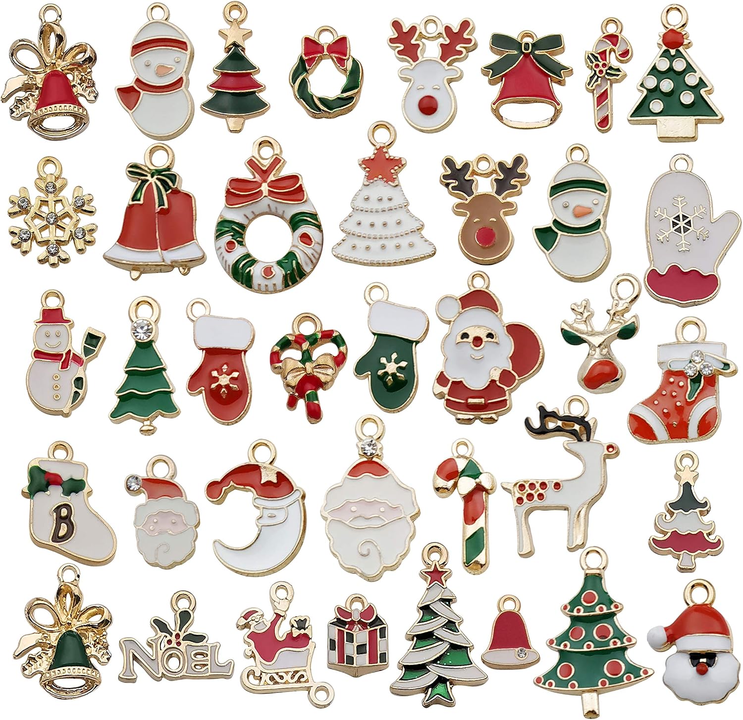 38 Pcs Gold Enamel Christmas Charms for DIY Jewelry Making Necklace Bracelet Earring DIY Christmas Clothes Sewing Bags Decoration Charms (M457)