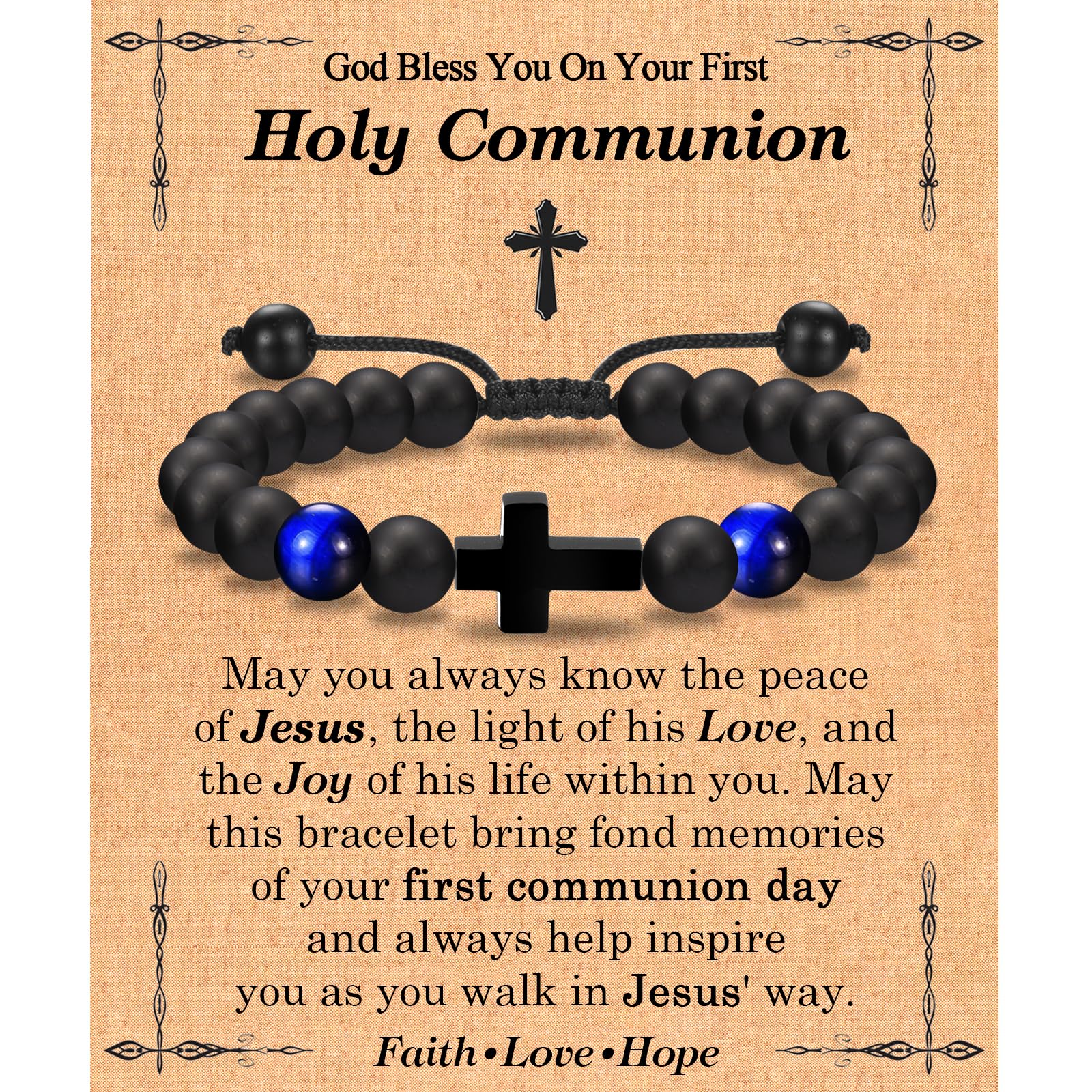 Cross Bracelet for Boys Men, Easter Basket Stuffers Baptism Confirmation First Communion Christian Religious Birthday Christmas Valentines Fathers Day Stocking Stuffers Gifts for Boys Kids Teens Men