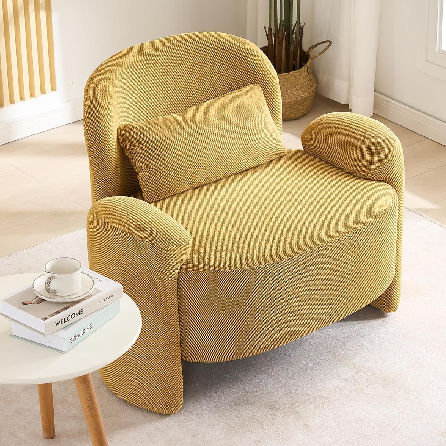 LOULENS Oversized Accent Chair, Modern Linen Fabric Lounge Armchair for Living Room, Upholstered Comfy Reading Single Sofa Chair for Bedroom, Waiting Room, Corner, Office, Yellow
