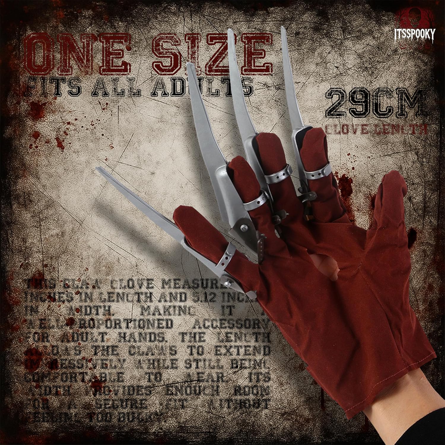 Nightmarish Claw Glove with Plastic Blades, Horror Clawed Handwear Monster Halloween Costume Scary Party Hand Glove Creep Fright Cosplay Costume Accessory