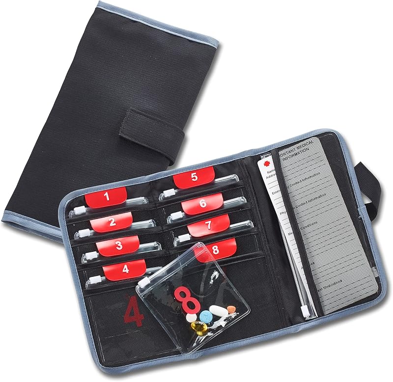 AM/PM Folding Pill Organizer + Supplement Case for OTC Medicine