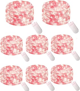 30 Micro LED 8 Pack 10ft Starry String Lights, Waterproof Firefly Moon Lights, Fairy Silver Copper Wire Lights Battery Operated, for DIY Party Christmas Wedding Easter Table Decorations (Red)