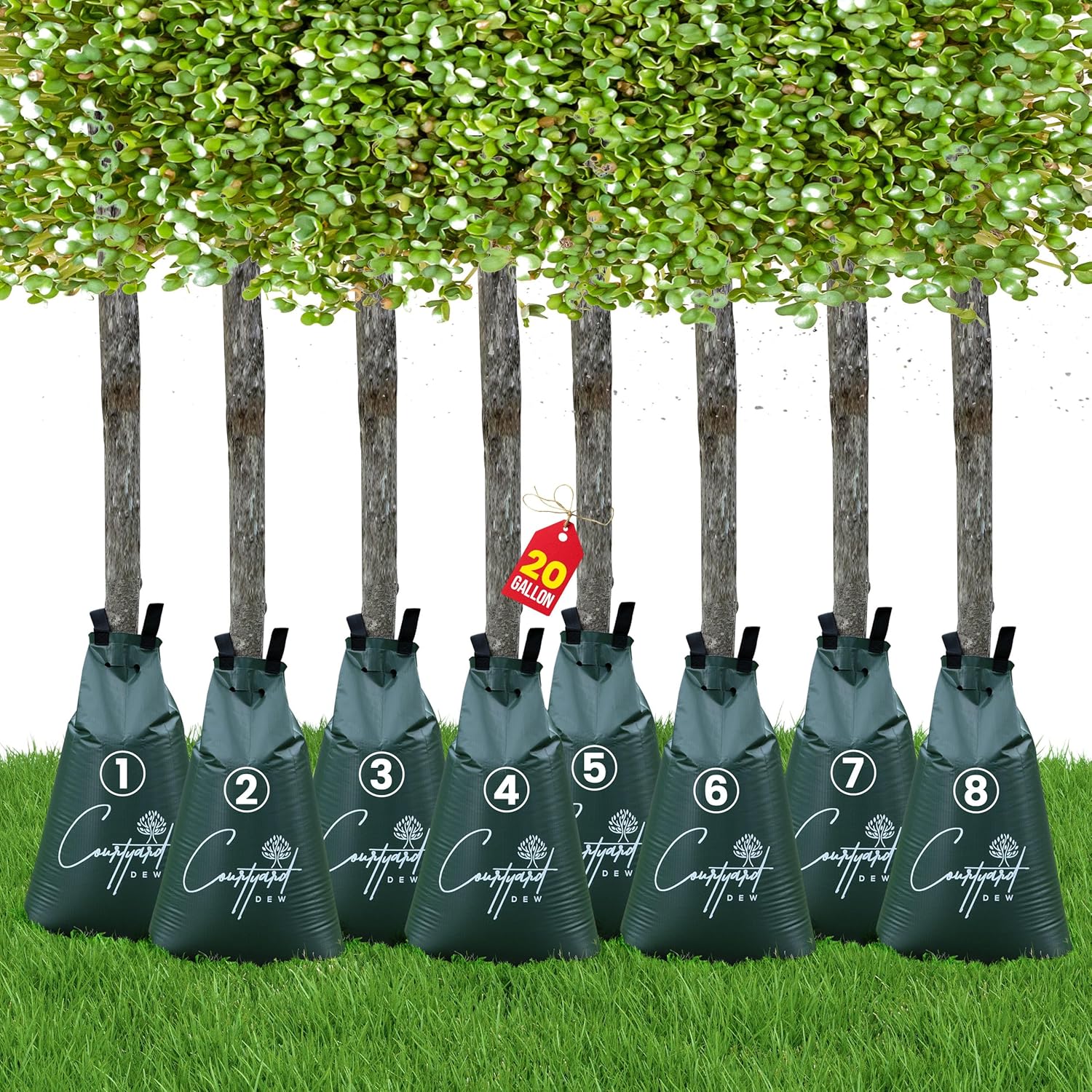 Tree Watering Bag Slow Release 20 Gallon- Heavy Duty Slow Release Watering Bags for Trees, Refillable Tree Bags for Watering, Deep Root Targeting (Pack of 08)