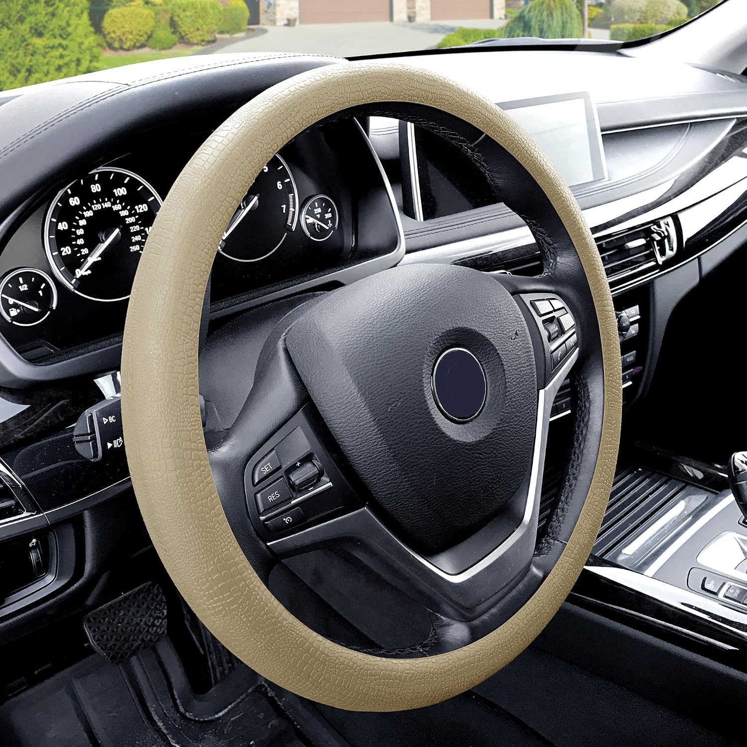 FH Group FH3001BEIGE Universal Fit Silicone Snake Pattern with Massaging Grip Beige Steering Wheel Cover fits most Cars, SUVs, Trucks, and Vans