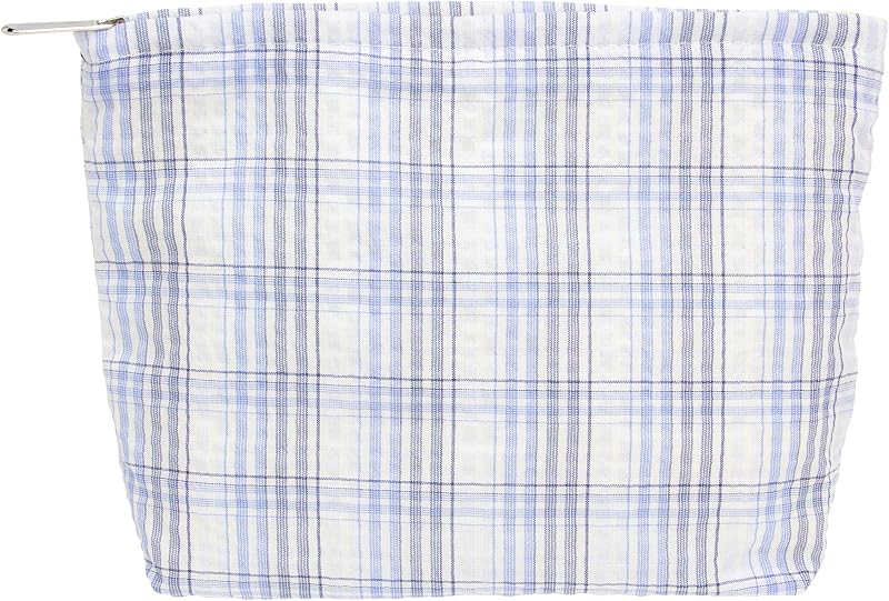 Necessaire de maquiagem PAZIMIIK com zíper, padrão xadrez azul-celeste, modelo S150