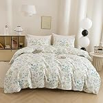 ECOCOTT Couverture de couette florale Taille du roi - 100% Motif d'impression de fleurs de coton naturel 1 Couvercle avec fermeture éclair et 2 Oreillers, doux et respirant 3 Ensemble de literie de pièces