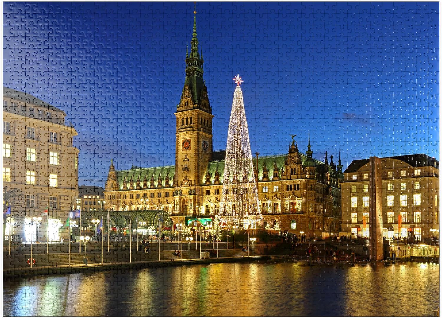 MyPuzzle Small Alster with Christmas Tree and City Hall, Hamburg, Germany - Premium 500 Piece Jigsaw Puzzle for Adults
