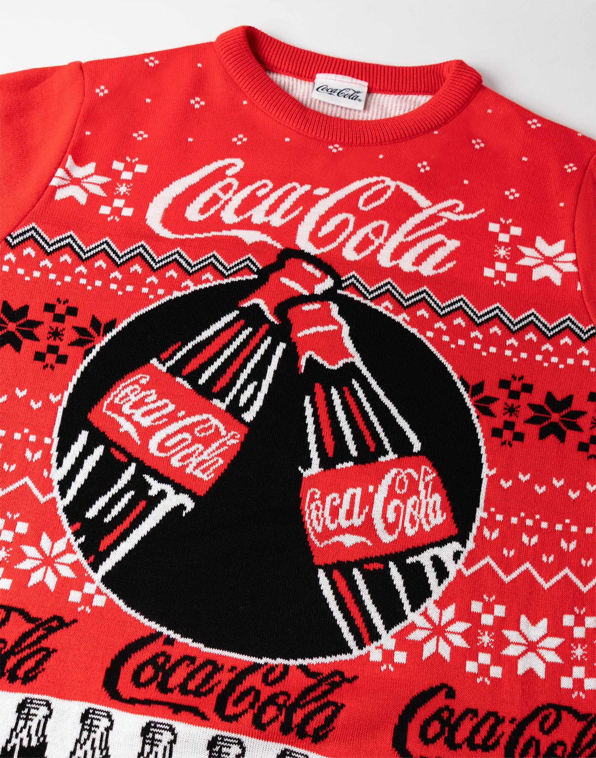 Coca-Cola Maglione Natalizio da Uomo con Logo Fair Isle Rosso | Maglione Girocollo a Maniche Lunghe per Le Feste | Abbigliamento Festivo per Natale
