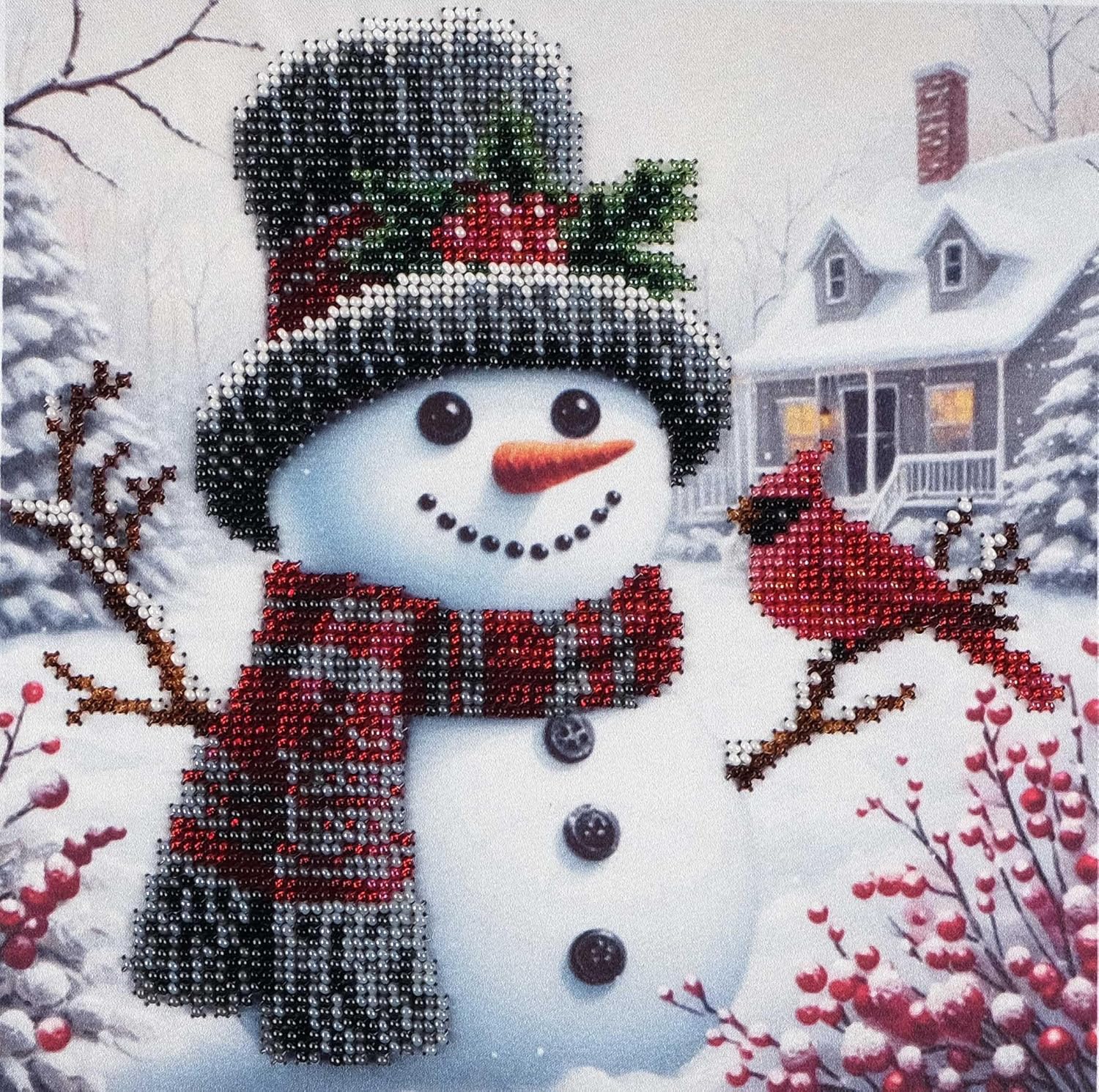AllAboutEmbroideryUA Bead Embroidery kit Snowman DA-1108 Beaded Cross Stitch Christmas Beadwork Needlework