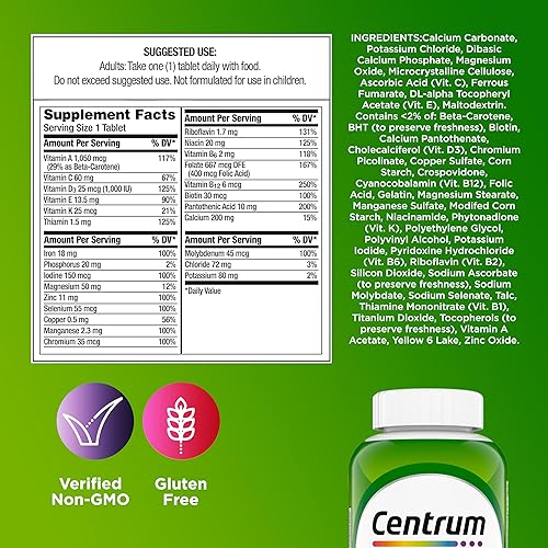 Miniatura 9 de Centrum Suplemento multivitamínico/multimineral para adultos con antioxidantes, zinc, vitamina D3 y vitaminas B, sin gluten, ingredientes sin OMG,